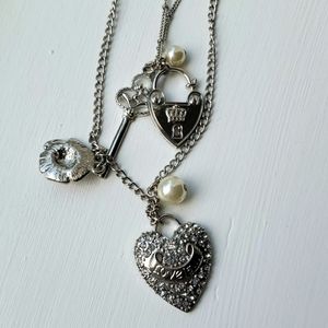 NWT forever 21 silver heart charm layer necklace